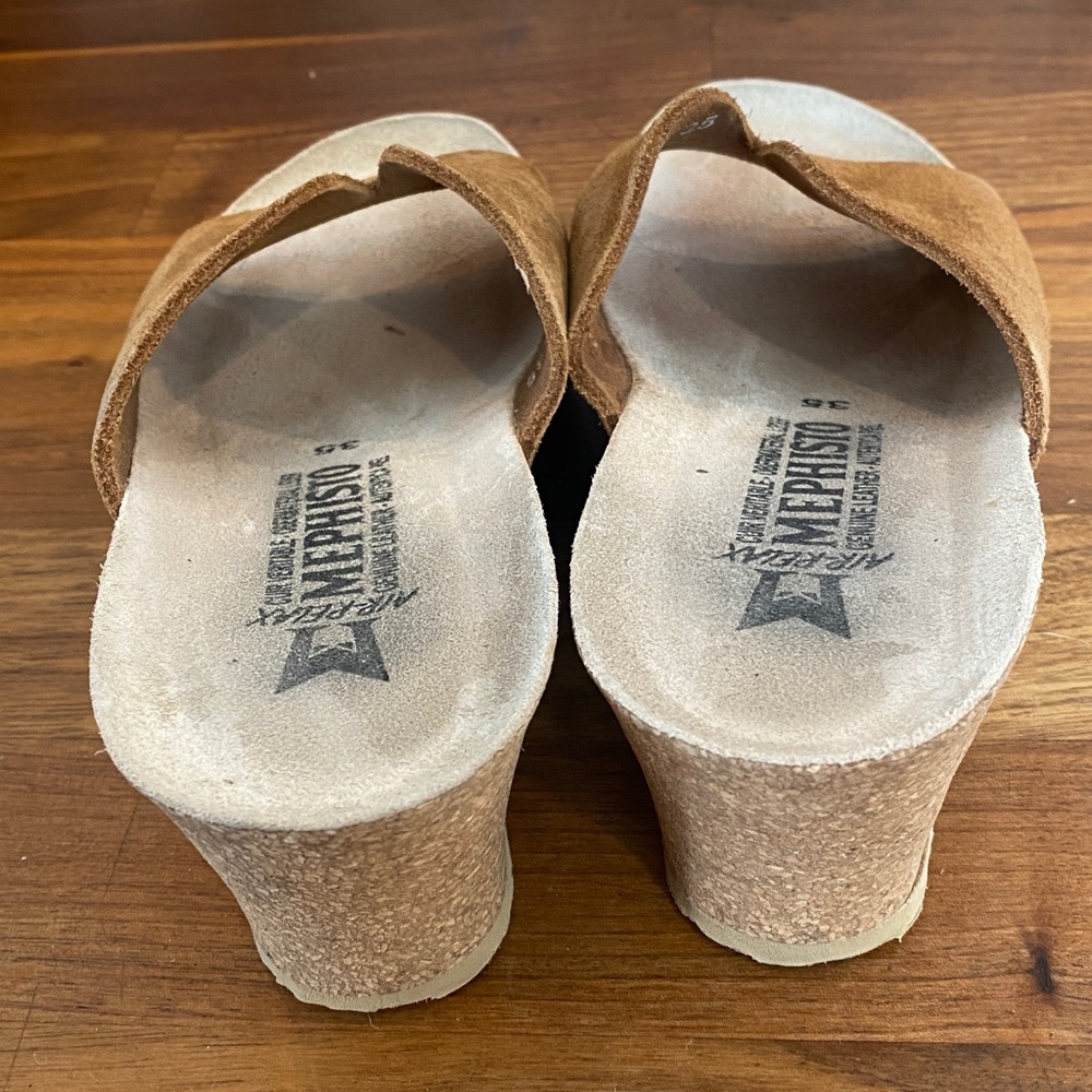Mephisto Lisane Tan Leather Slide Sandals Size 35 - Picture 4 of 5